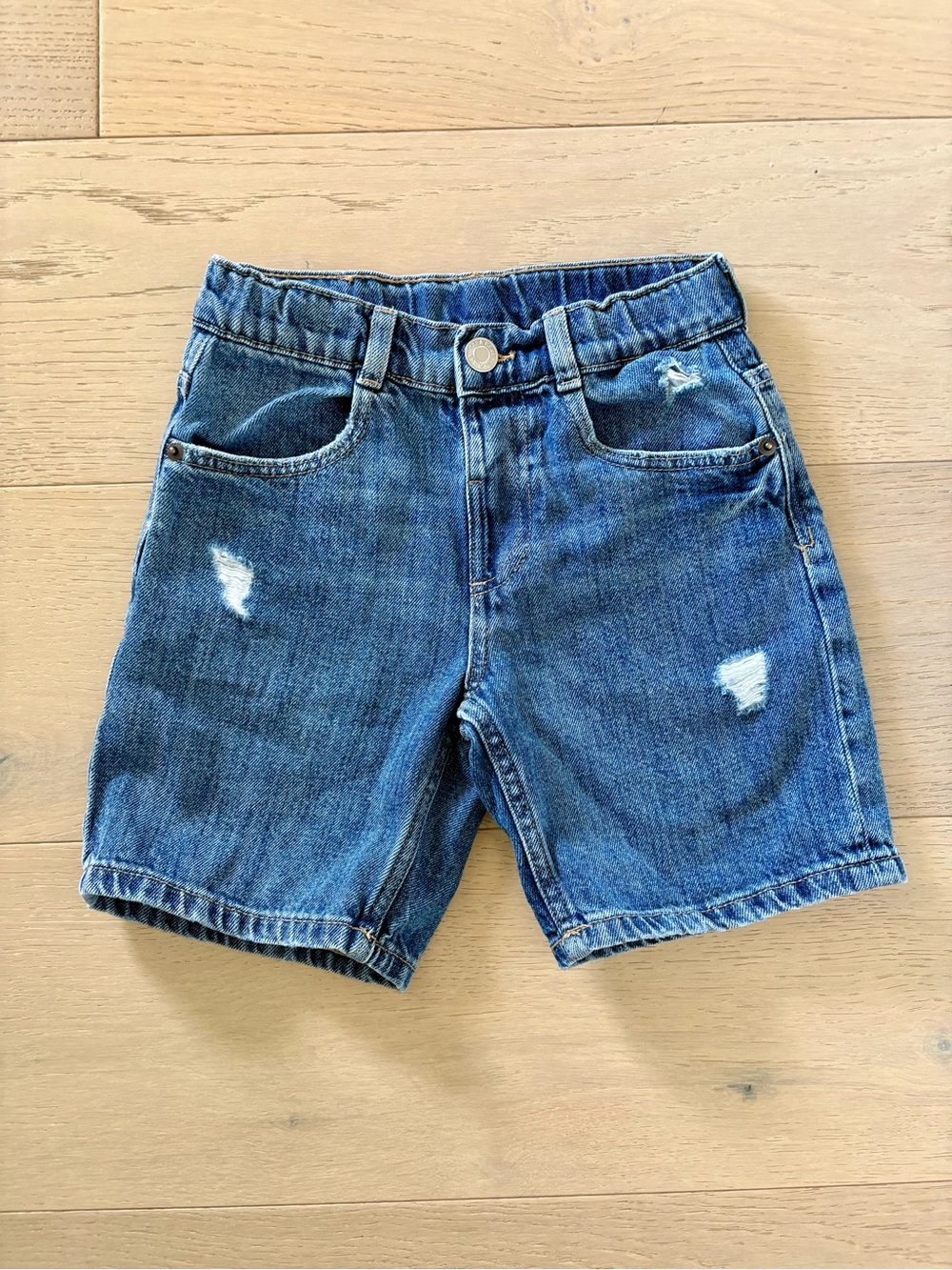 Zara Blue Denim Shorts with Distressed Details